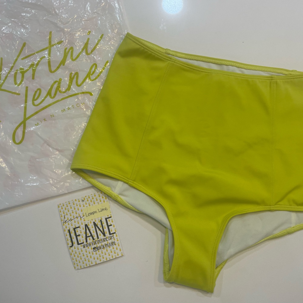 Kortni Jeane Lemon 🍋 🍋‍🟩Lime Green SOLD OUT NWOT Women's High-Waisted Swim Suit